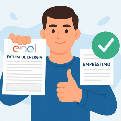 Pessoa segurando fatura de energia Enel e aprovando empréstimo